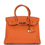 Pre-owned Hermes Birkin 30 Orange Togo Gold Hardware