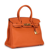 Pre-owned Hermes Birkin 30 Orange Togo Gold Hardware