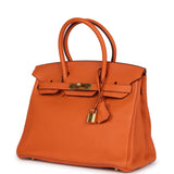 Pre-owned Hermes Birkin 30 Orange Togo Gold Hardware