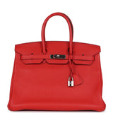 Pre-owned Hermes Birkin 35 Geranium Togo Palladium Hardware