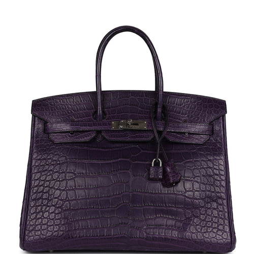 Pre-owned Hermes Birkin 35 Amethyst Matte Alligator Palladium Hardware