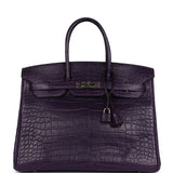 Pre-owned Hermes Birkin 35 Amethyst Matte Alligator Palladium Hardware