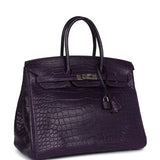 Pre-owned Hermes Birkin 35 Amethyst Matte Alligator Palladium Hardware