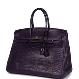 Pre-owned Hermes Birkin 35 Amethyst Matte Alligator Palladium Hardware