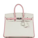 Hermes Special Order (HSS) Birkin 25 Rose Sakura and White Clemence Brushed Palladium Hardware