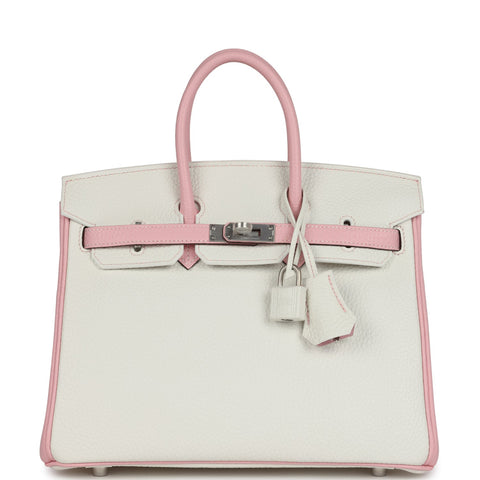 Hermes Special Order (HSS) Birkin 25 Rose Sakura and White Clemence Brushed Palladium Hardware