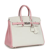 Hermes Special Order (HSS) Birkin 25 Rose Sakura and White Clemence Brushed Palladium Hardware