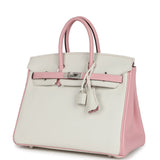 Hermes Special Order (HSS) Birkin 25 Rose Sakura and White Clemence Brushed Palladium Hardware