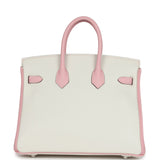 Hermes Special Order (HSS) Birkin 25 Rose Sakura and White Clemence Brushed Palladium Hardware