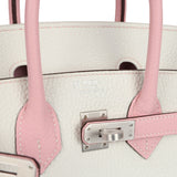 Hermes Special Order (HSS) Birkin 25 Rose Sakura and White Clemence Brushed Palladium Hardware