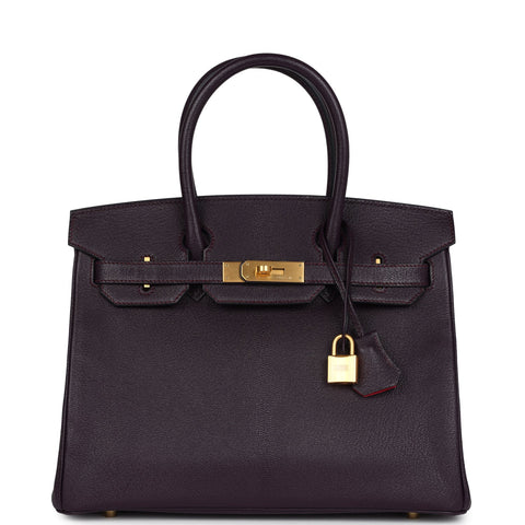 Hermes Special Order (HSS) Birkin 30 Raisin Verso Chevre Brushed Gold Hardware