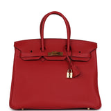 Pre-owned Hermes Birkin 35 Rouge Garance Togo Gold Hardware