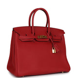 Pre-owned Hermes Birkin 35 Rouge Garance Togo Gold Hardware