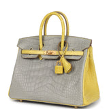 Hermes Special Order (HSS) Birkin 25 Gris Perle and Mimosa Matte Alligator Brushed Gold Hardware