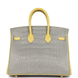 Hermes Special Order (HSS) Birkin 25 Gris Perle and Mimosa Matte Alligator Brushed Gold Hardware