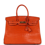 Pre-owned Hermes Birkin 35 Feu Matte Alligator Gold Hardware