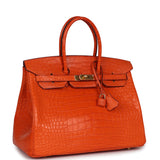 Pre-owned Hermes Birkin 35 Feu Matte Alligator Gold Hardware