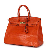 Pre-owned Hermes Birkin 35 Feu Matte Alligator Gold Hardware