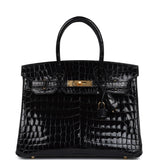 Hermes Birkin 30 Black Shiny Crocodile Niloticus Gold Hardware