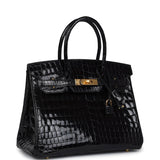 Hermes Birkin 30 Black Shiny Crocodile Niloticus Gold Hardware