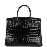 Hermes Birkin 30 Black Shiny Crocodile Niloticus Gold Hardware