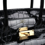 Hermes Birkin 30 Black Shiny Crocodile Niloticus Gold Hardware