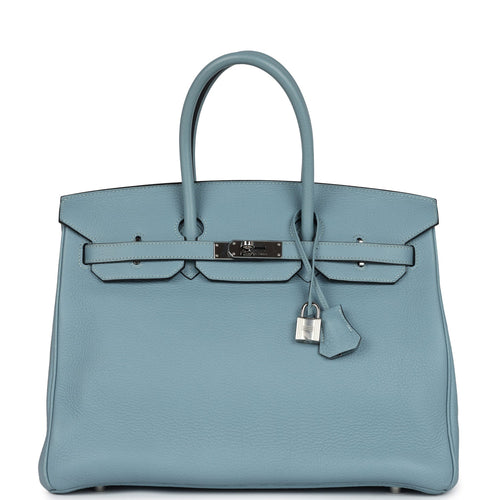 Pre-owned Hermes Birkin 35 Ciel Togo Palladium Hardware