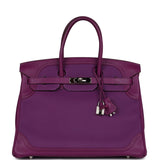 Pre-owned Hermes Birkin 35 Ghillies Anemone Togo and Swift Palladium Hardware