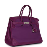 Pre-owned Hermes Birkin 35 Ghillies Anemone Togo and Swift Palladium Hardware