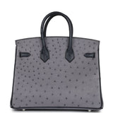 Pre-owned Hermes Special Order (HSS) Birkin 25 Gris Agate and Bleu Indigo Ostrich Brushed Palladium Hardware