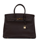 Pre-owned Hermes Birkin 35 Chocolat Fjord Gold Hardware