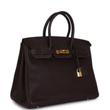 Pre-owned Hermes Birkin 35 Chocolat Fjord Gold Hardware