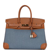 Vintage Hermes Birkin 35 Blue Denim and Gold Gulliver Gold Hardware