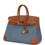 Vintage Hermes Birkin 35 Blue Denim and Gold Gulliver Gold Hardware