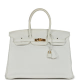 Pre-owned Hermes Birkin 35 White Clemence Gold Hardware