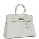 Pre-owned Hermes Birkin 35 White Clemence Gold Hardware