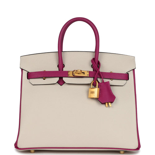Hermes Special Order (HSS) Birkin 25 Craie and Rose Pourpre Epsom Brushed Gold Hardware
