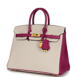 Hermes Special Order (HSS) Birkin Sellier 25 Craie and Rose Pourpre Epsom Brushed Gold Hardware