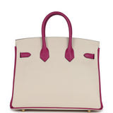 Hermes Special Order (HSS) Birkin Sellier 25 Craie and Rose Pourpre Epsom Brushed Gold Hardware