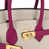 Hermes Special Order (HSS) Birkin Sellier 25 Craie and Rose Pourpre Epsom Brushed Gold Hardware