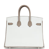 Hermes Special Order (HSS) Birkin 25 White and Etoupe Clemence Brushed Palladium Hardware