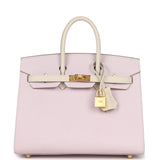 Hermes Special Order (HSS) Birkin Sellier 25 Mauve Pale and Craie Epsom Brushed Gold Hardware