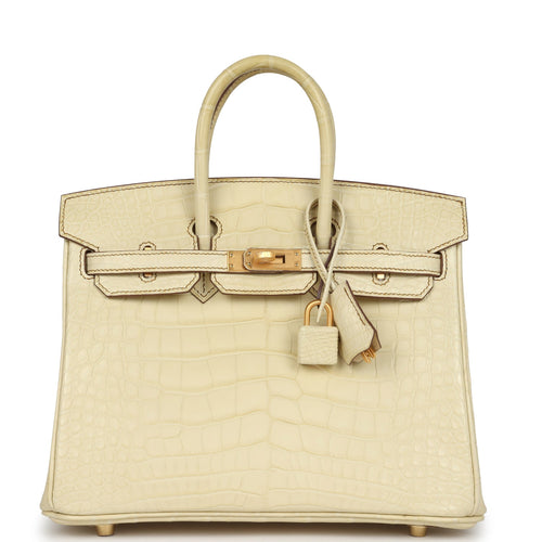 Hermes Special Order (HSS) Birkin 25 Vanille Matte Alligator Brushed Gold Hardware