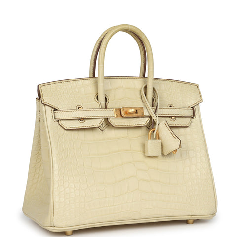 Hermes Special Order (HSS) Birkin 25 Vanille Matte Alligator Brushed Gold Hardware