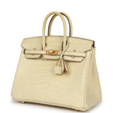 Hermes Special Order (HSS) Birkin 25 Vanille Matte Alligator Brushed Gold Hardware