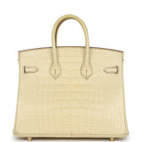 Hermes Special Order (HSS) Birkin 25 Vanille Matte Alligator Brushed Gold Hardware