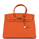 Pre-owned Hermes Birkin 35 Orange Togo Gold Hardware