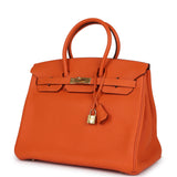 Pre-owned Hermes Birkin 35 Orange Togo Gold Hardware