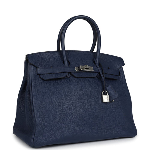 Pre-owned Hermes Birkin 35 Bleu De Malte Verso Togo Palladium Hardware