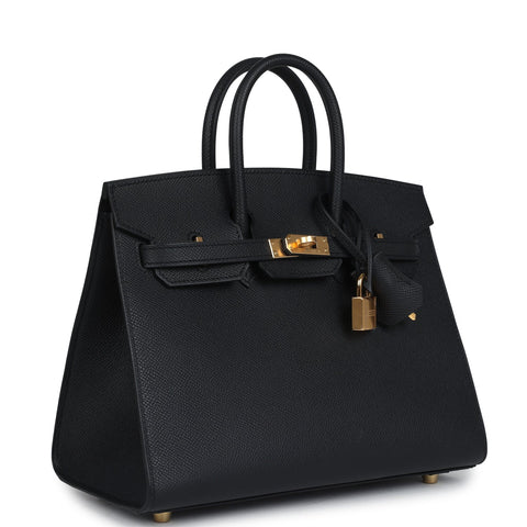 Hermes Birkin Sellier 25 Black Epsom Gold Hardware